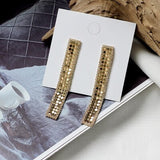 (Party Must) 2019  Shiny Sequin Gold Metal Full Crystal Zircon RhinestoneLong Tassel Drop Earring - Uncommon Remington 