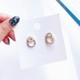 Simple Trend S925 Sterling Silver Pin Metal Rhinestone Double Circle Stud Earrings - Uncommon Remington 