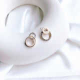 Simple Trend S925 Sterling Silver Pin Metal Rhinestone Double Circle Stud Earrings - Uncommon Remington 