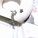 S925 Sterling Silver Pin Rhinestone Star Pentagram Irregular Asymmetry  drop Earrings - Uncommon Remington 